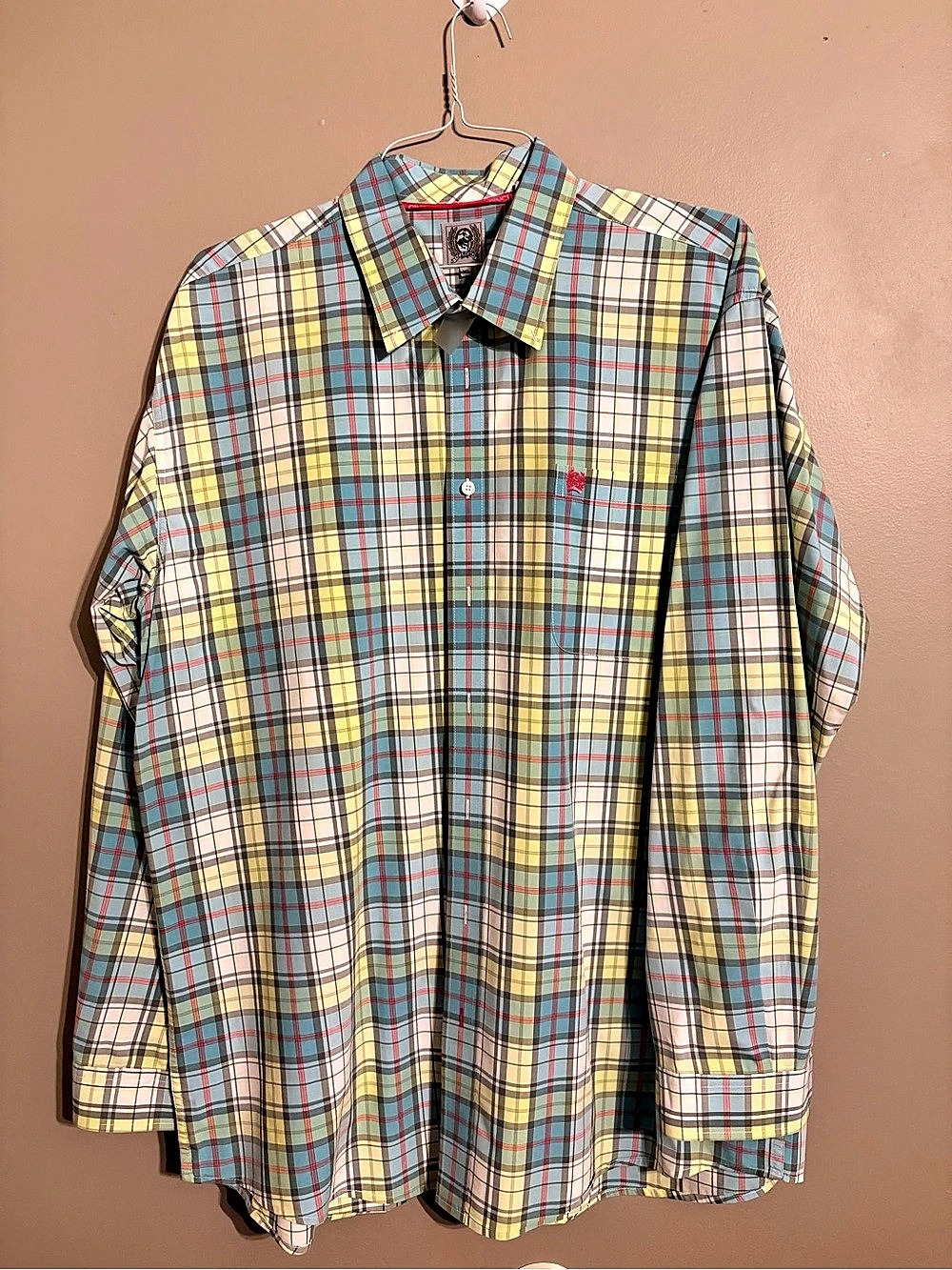 Cinch Men's Plaid Button Down Shirt Blue & Yellow XL
